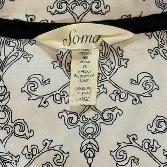 Soma Two-Piece Pajama Set Womens L Pondi Cherie Black & White Print - Picture 2 of 7